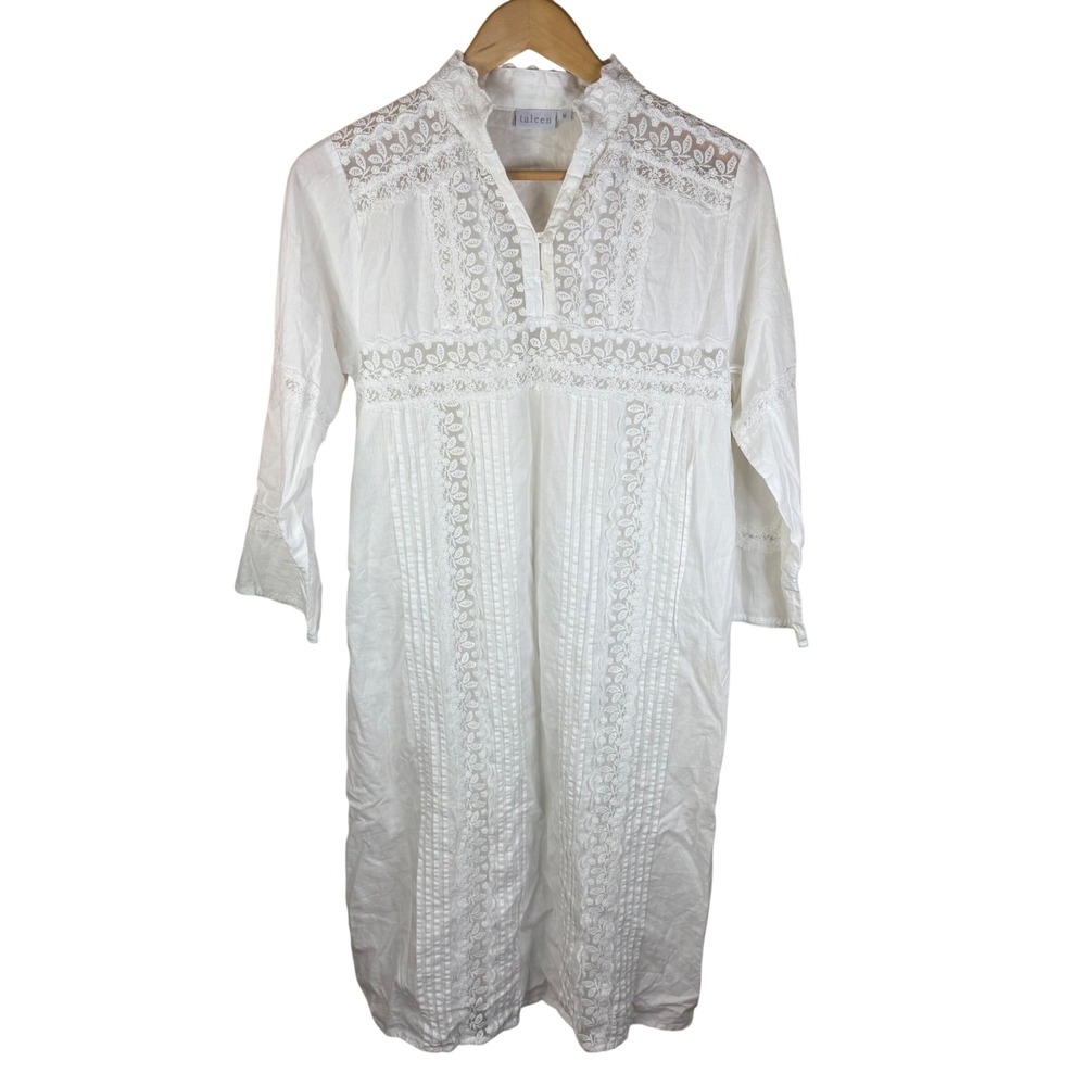 Taleen White Lace Detail Nightgown Shirt Dress Womens‎ Classic Size Med